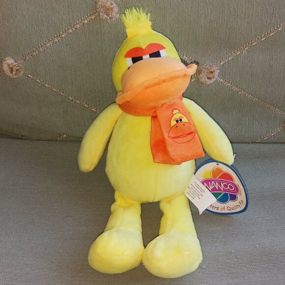 Nanco Plush Grumpy Yellow Duck Stuffed Animal with Orange Scarf. New with tags. - Picture 1 of 4